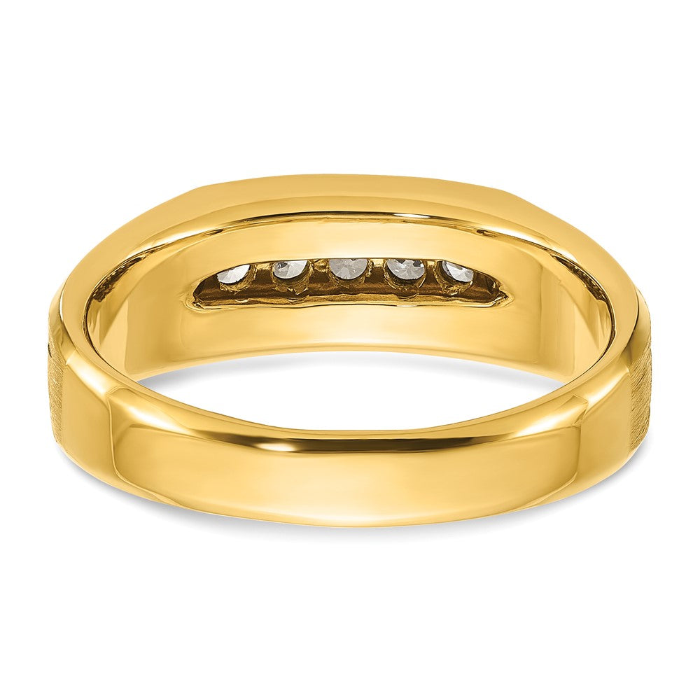 IBGoodman 14k with Black Rhodium Men's Polished Satin and Grooved 1/4 Carat AA Quality Diamond 5-Stone Ring Size 10