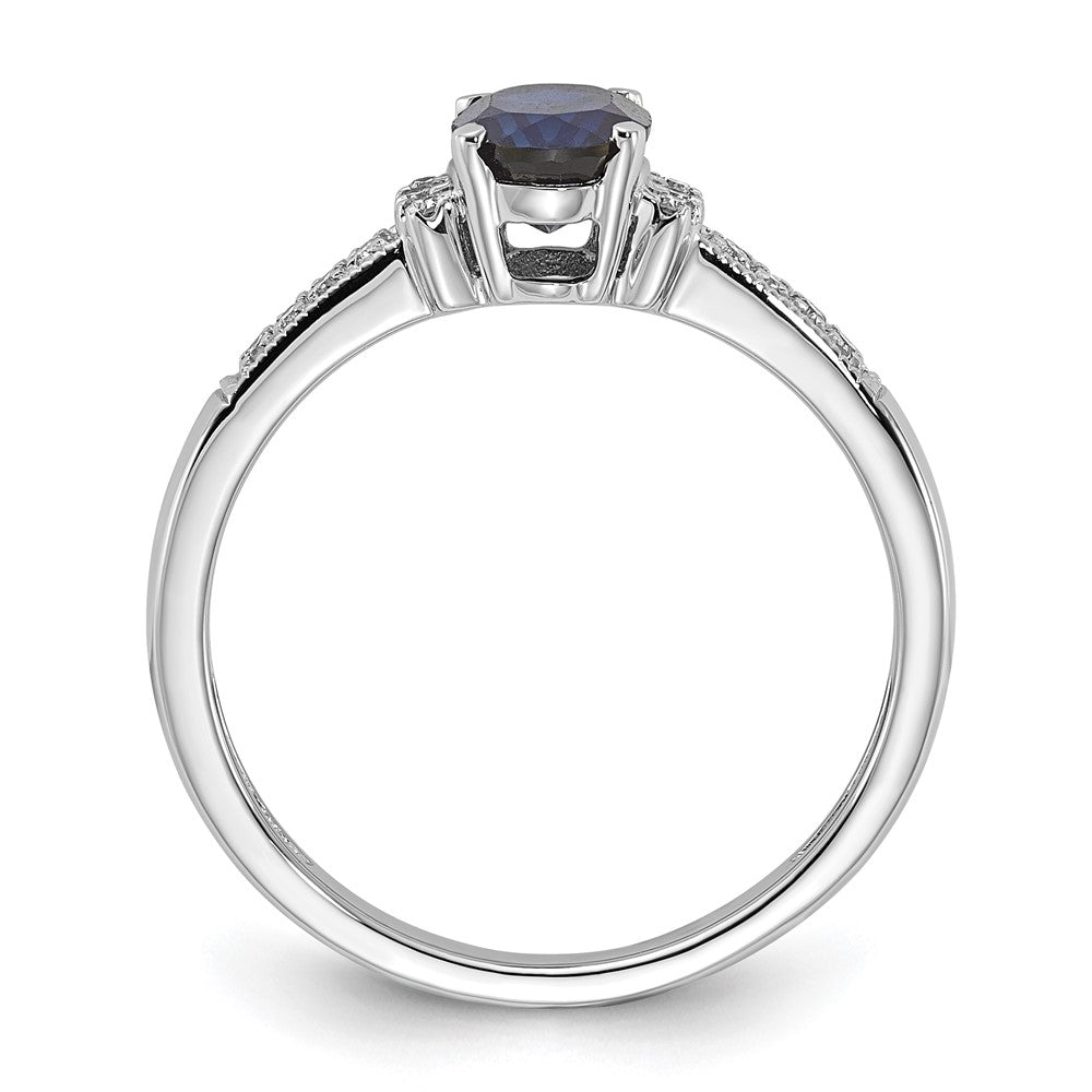 10k White Gold Polished Oval Cr. Blue Sapphire & Diamond Ring