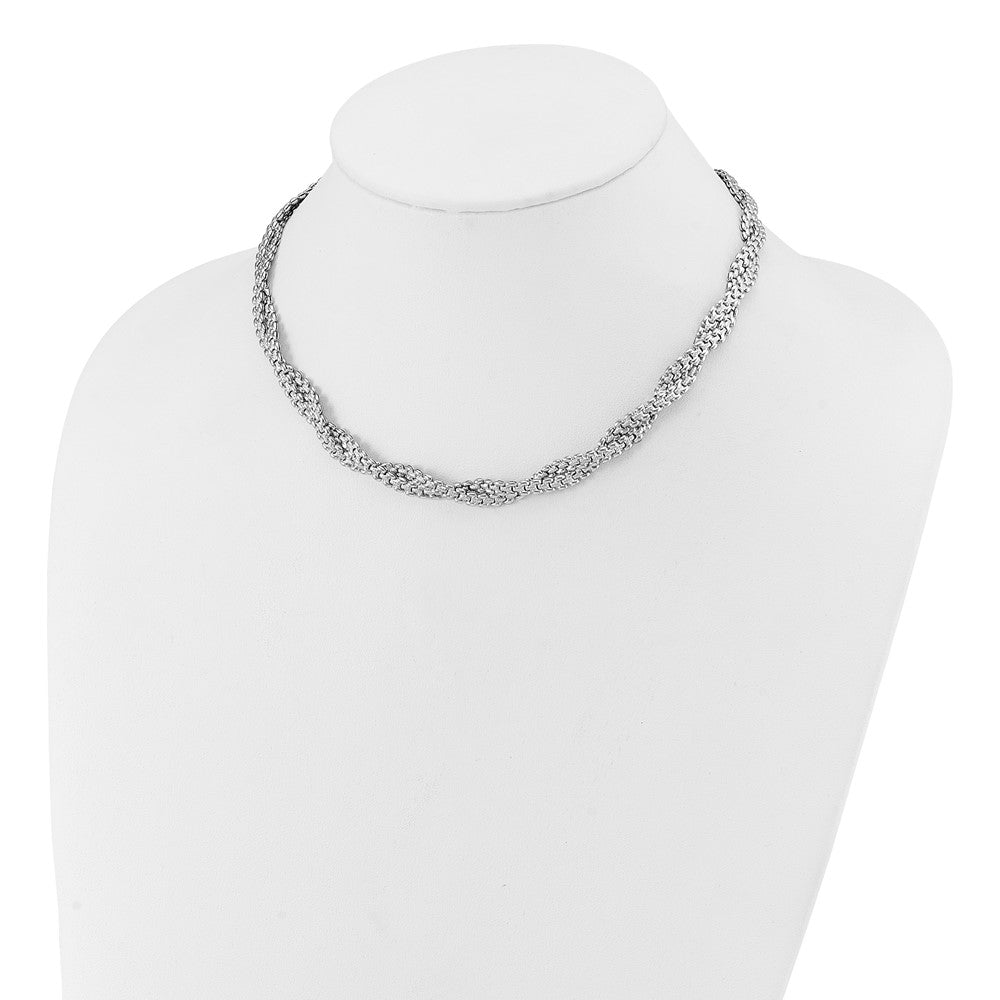 SS RH-plated Polish/Texture Braided w/ 2in ext. Necklace