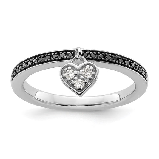 Sterling Silver Stackable Expressions Heart Black & White Diamond Ring Size -8