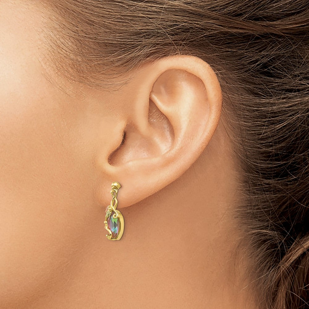 10k Tri-color Black Hills Gold Mystic Topaz Post Dangle Earrings