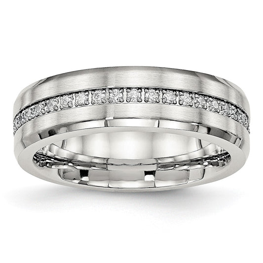 Stainless Steel Brushed and Polished w/CZ 6.5mm Band Size - 8