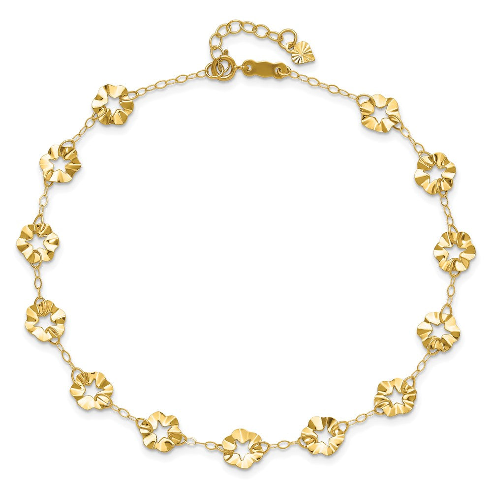 14k Adjustable Flower 9in Plus 1in ext. Anklet 9 inches