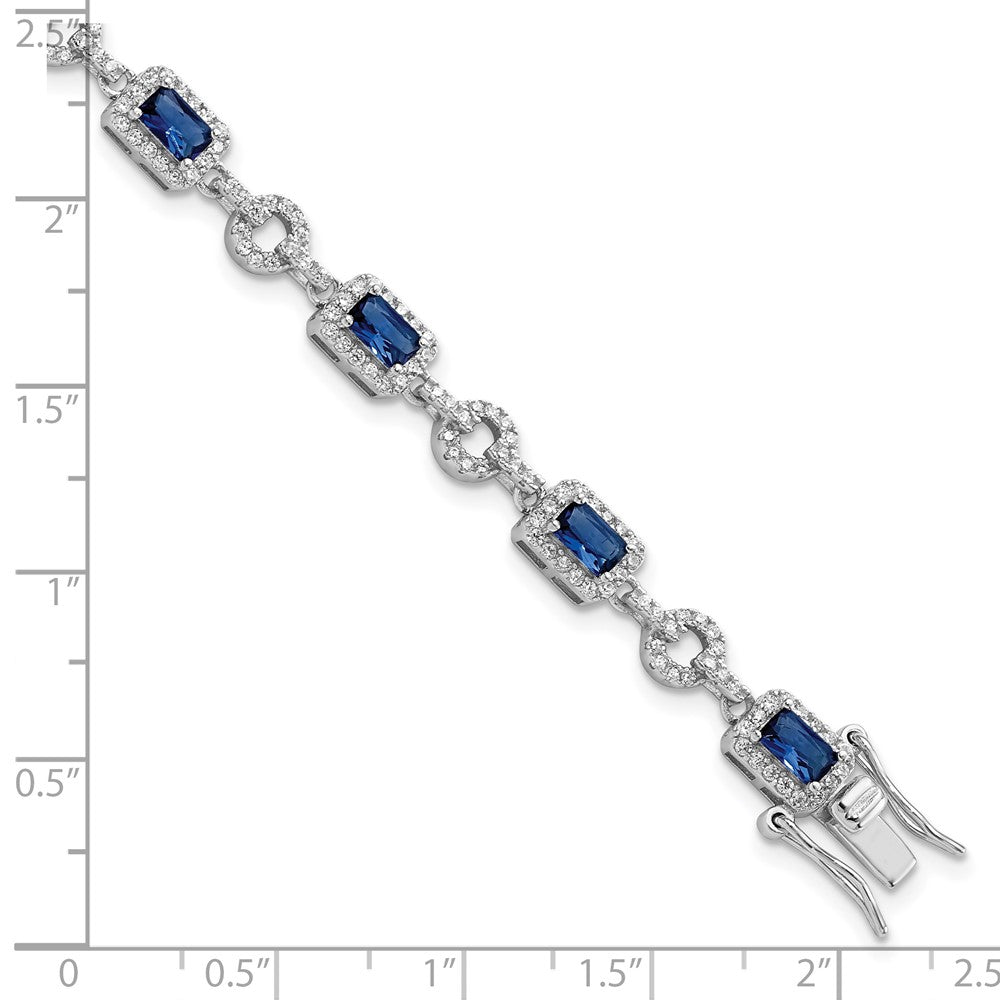 Sterling Silver Rhodium-plated CZ and Blue Glass Stone 7.75 inch Bracelet 7.75 inches