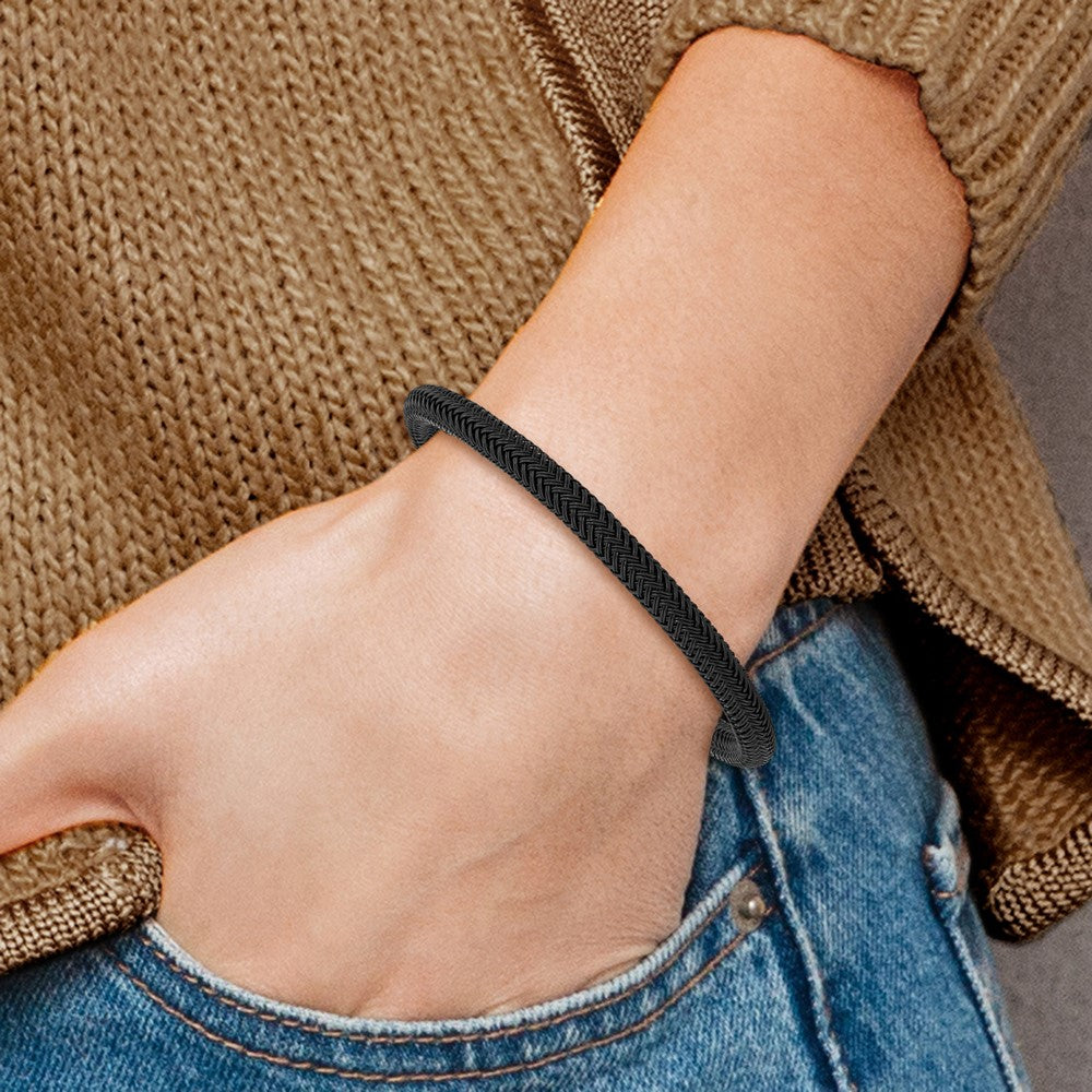 Stainless Steel Brushed and Polished Black Wire 8.25in Bracelet 8.25 inches