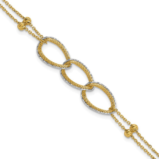 14KTT Pol/Texture/Dia-cut 2-Strand Oval w/.5in Ext. Bracelet