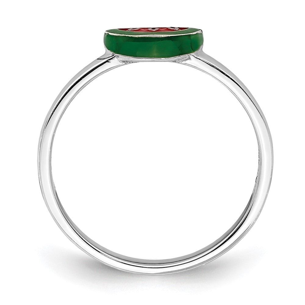 Sterling Silver Rhodium-plated Childs Enameled Watermelon Ring