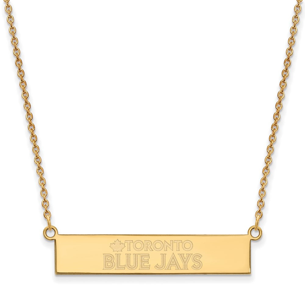 Sterling Silver Gold-plated MLB LogoArt Toronto Blue Jays Team Script Bar 18 inch Necklace