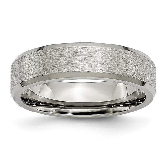Titanium Brushed Center 6mm Beveled Edge Band Size - 11
