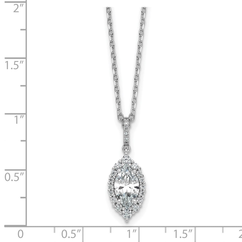 Cheryl M Sterling Silver Rhodium-plated Polished Fancy Marquise CZ Halo with 2 Inch Extension Necklace 16 Inches