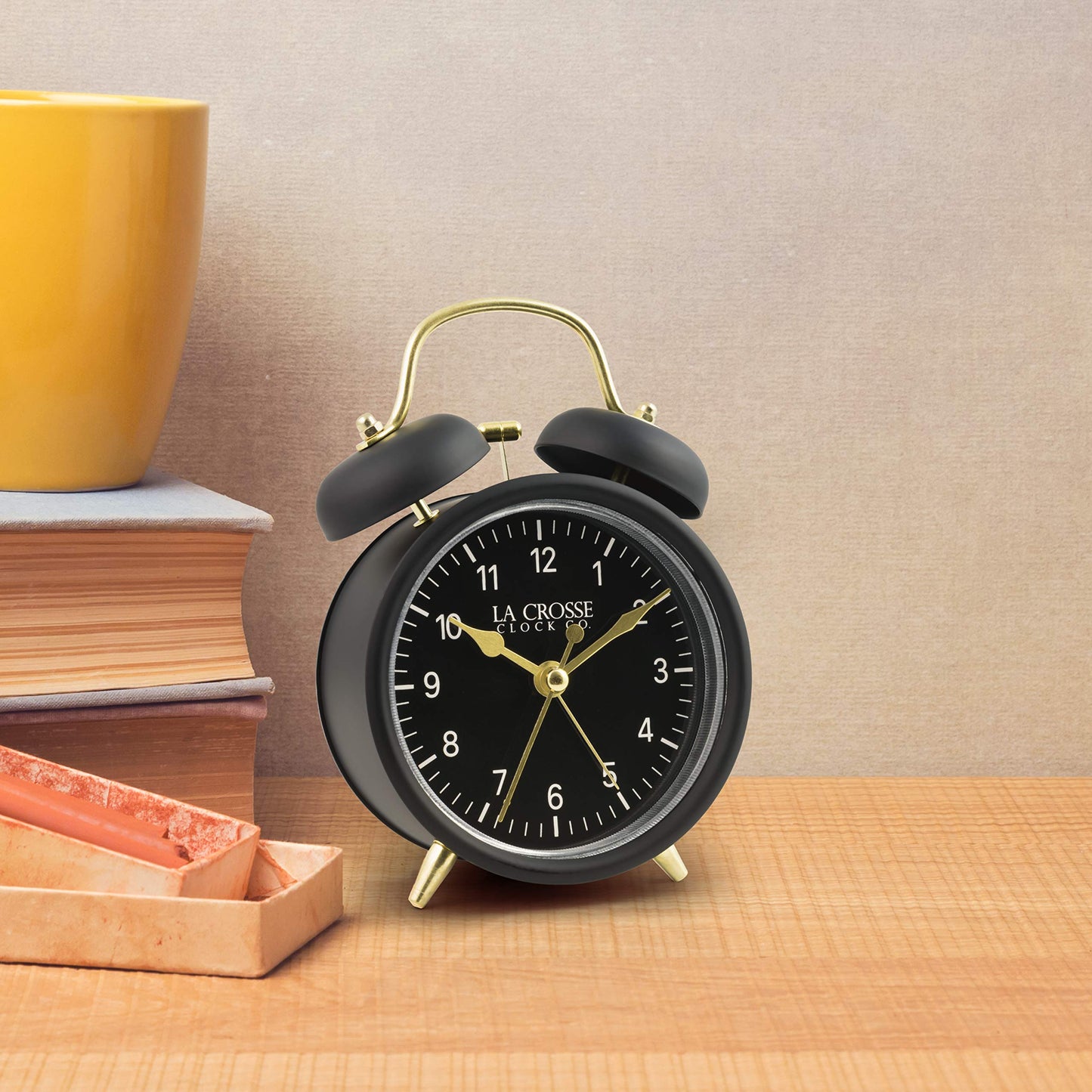 La Crosse Clock Black Twin Bell Quartz Analog Alarm Clock, 617-3314BG