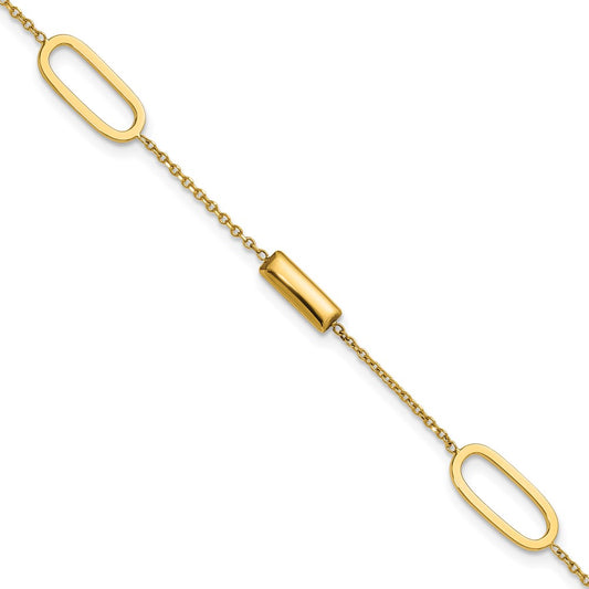14K Polished Elongated Oval and Bar w/.5in Ext. Bracelet