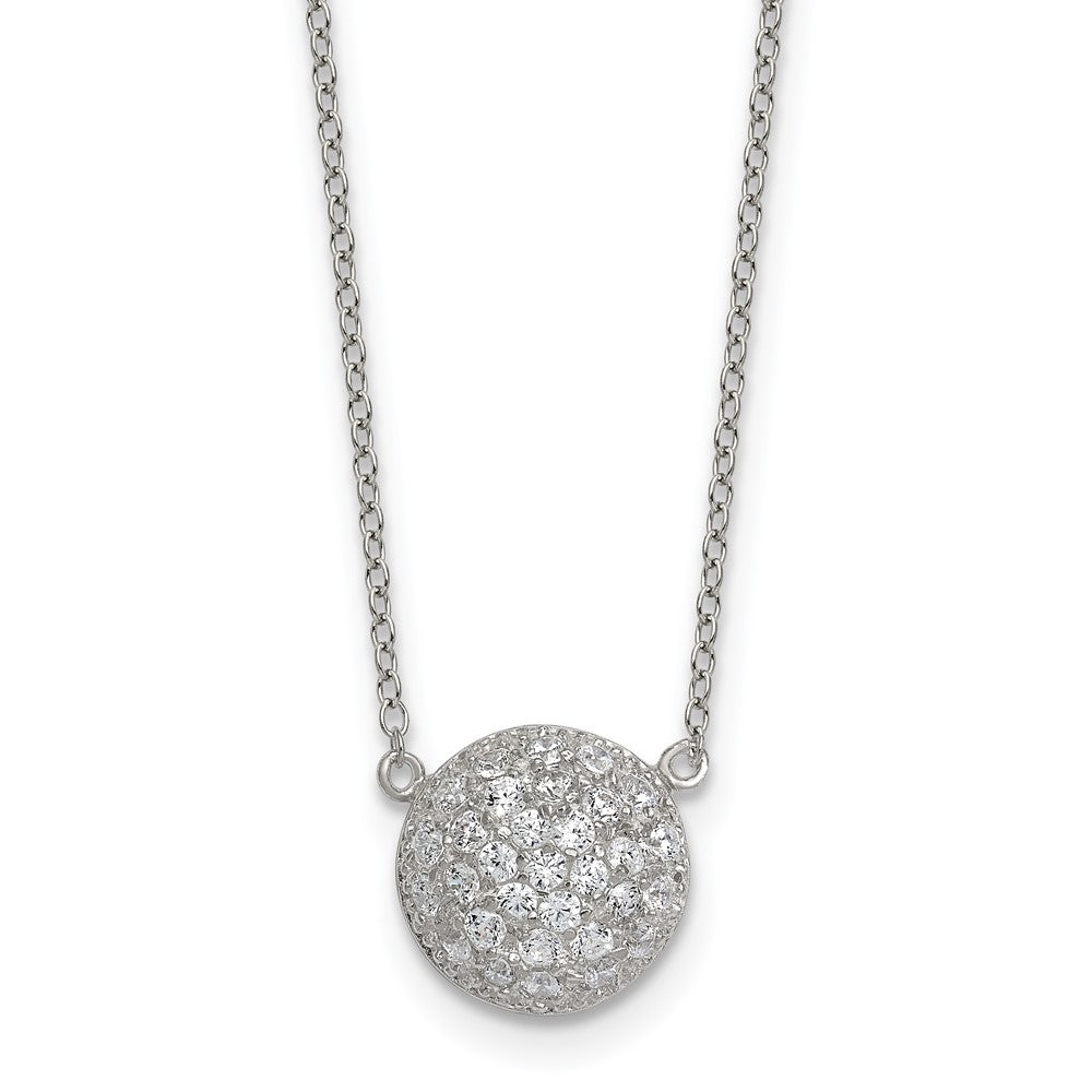 Sterling Silver Polished 11.00mm Pave CZ Circle 16 Inch with 2 Inch Extension Necklace