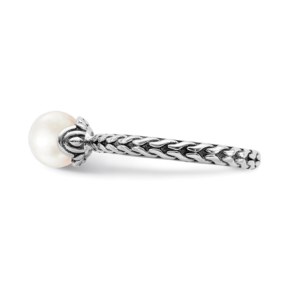 Sterling Silver Stack Exp. 7.0-7.5mm White FW Cultured Pearl Ring Size -8