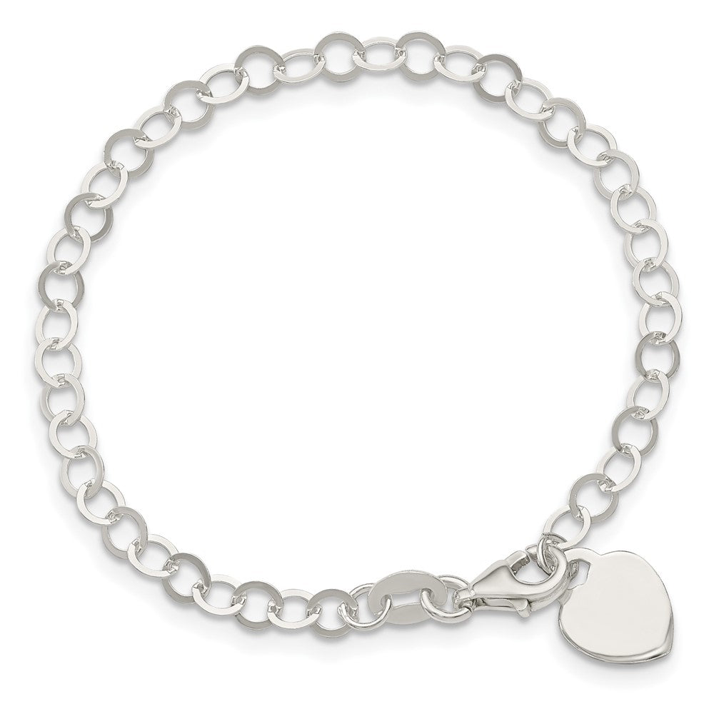 Sterling Silver Engraveable Heart Charm Childs Bracelet 6 inches