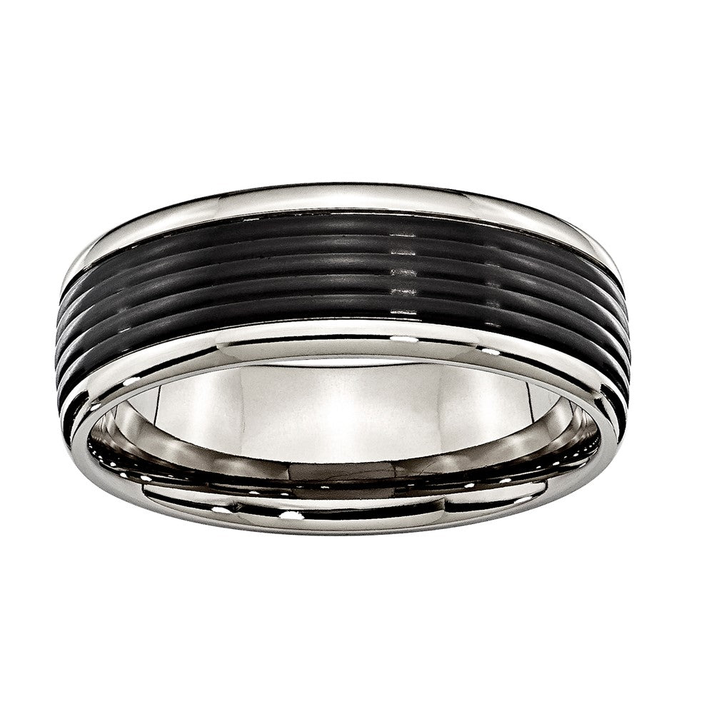 Titanium 8mm CF w/Black Enamel Inlay Band