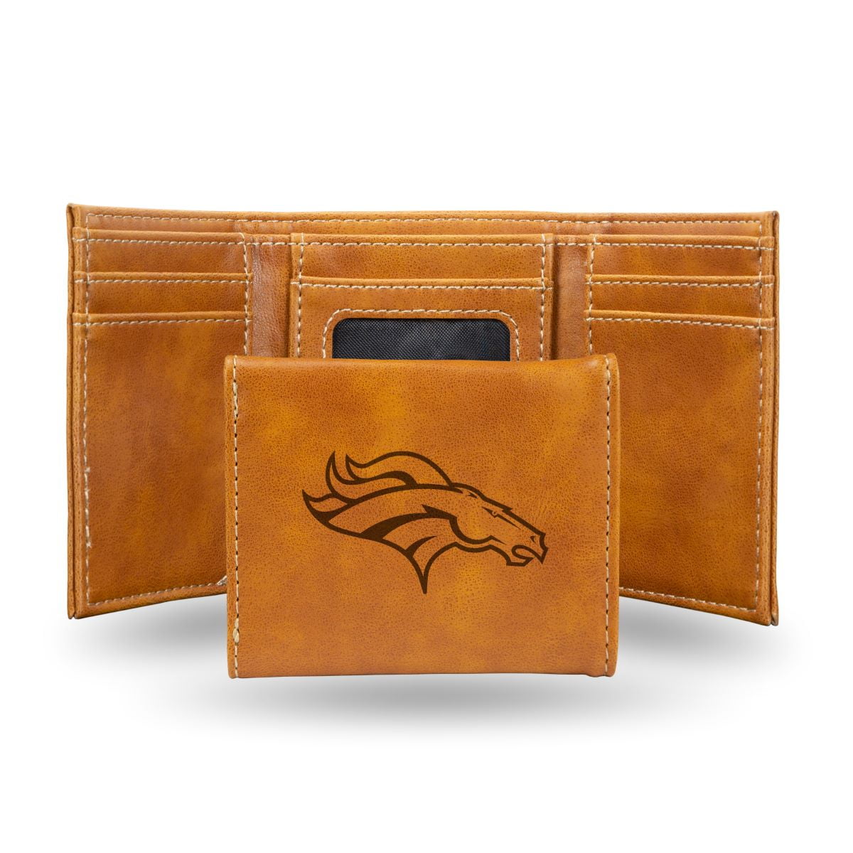 Football Rico Industries Denver Broncos Brown Laser Engraved Trifold Laser Engraved Tri-Fold Wallet - Men's Accessory