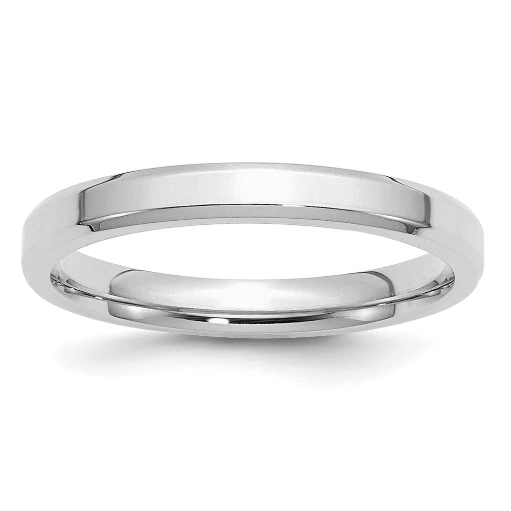 SS Rhodium-plated 3mm Bevel Edge Size 9 Band
