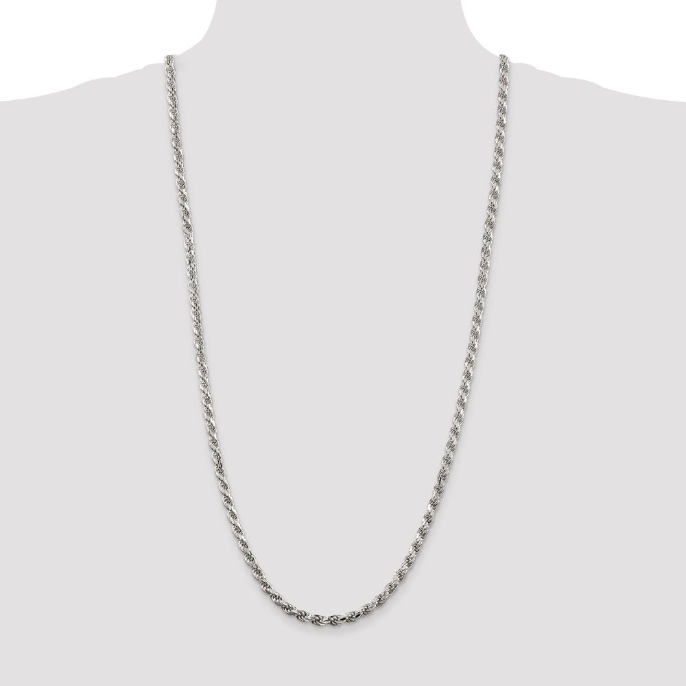 Sterling Silver Rhodium-plated 4.6mm Diamond-cut Rope Chain 30 Inches