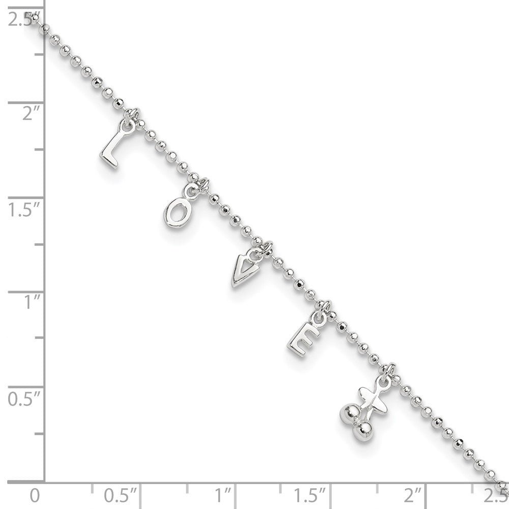 Sterling Silver LOVE 10 in Plus1 in Ext. Anklet 10 inches