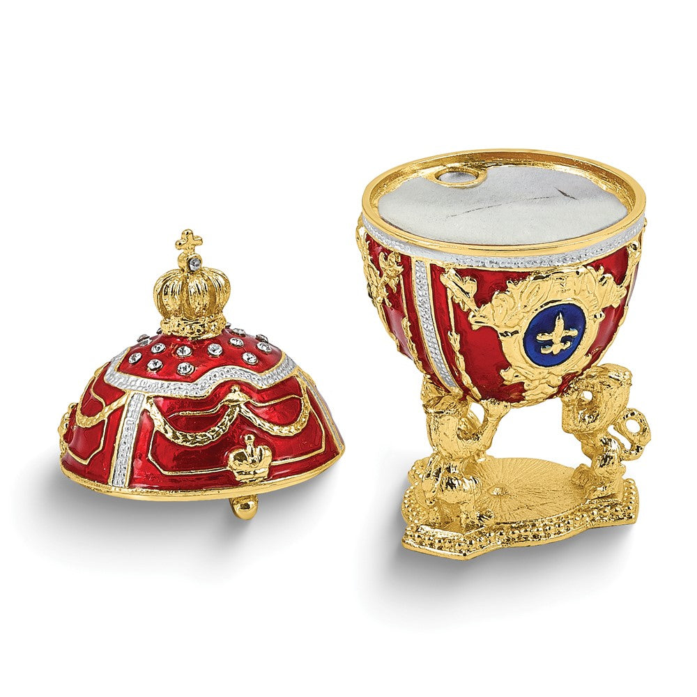 Luxury Giftware by Jere Bejeweled THE ROYAL CROWN Egg Trinket Box with Ring Insert and Matching 18 inch Necklace