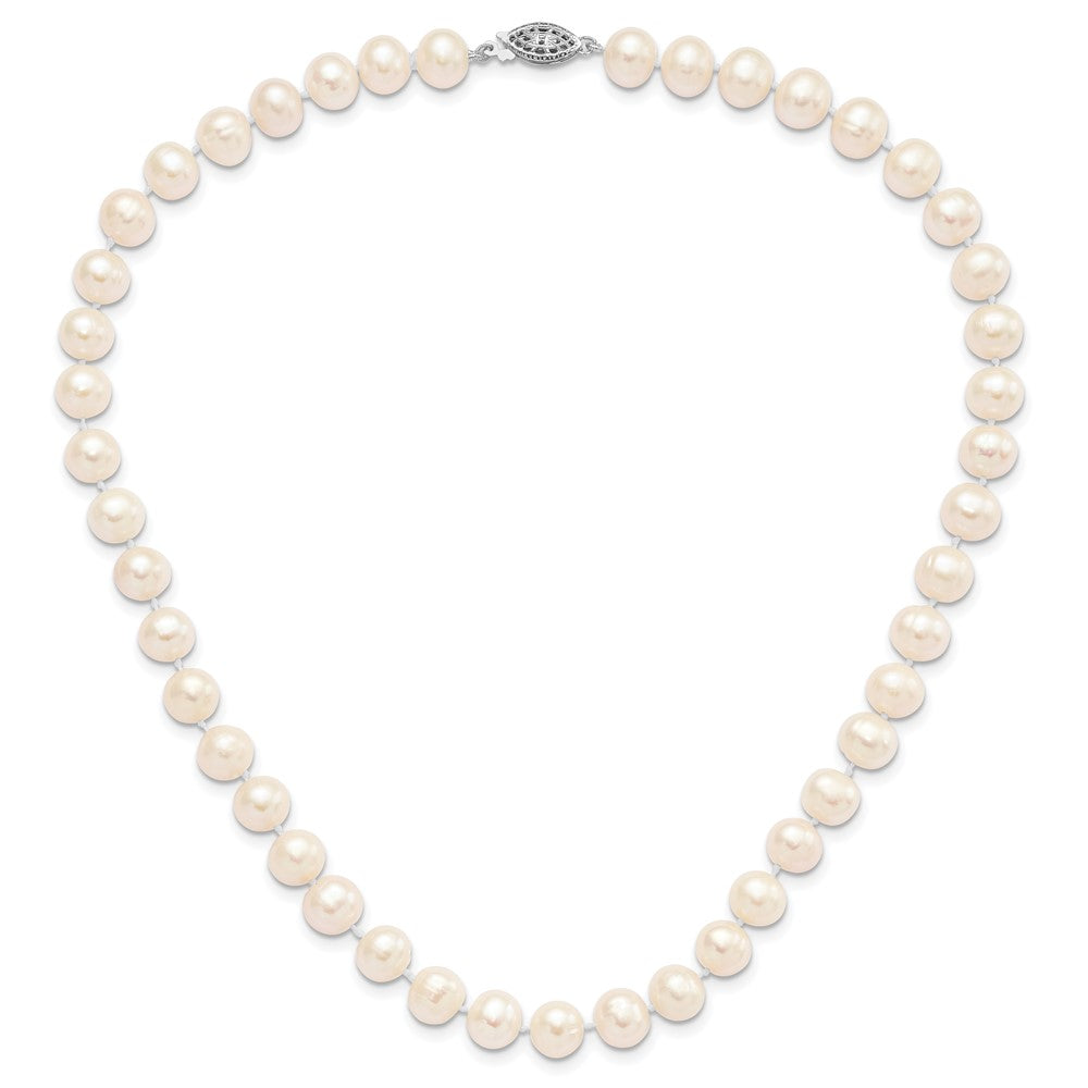 Sterling Silver Rhodium-plated 8-9mm White Near-Round Freshwater Cultured Pearl 28 inch Necklace 28 Inches
