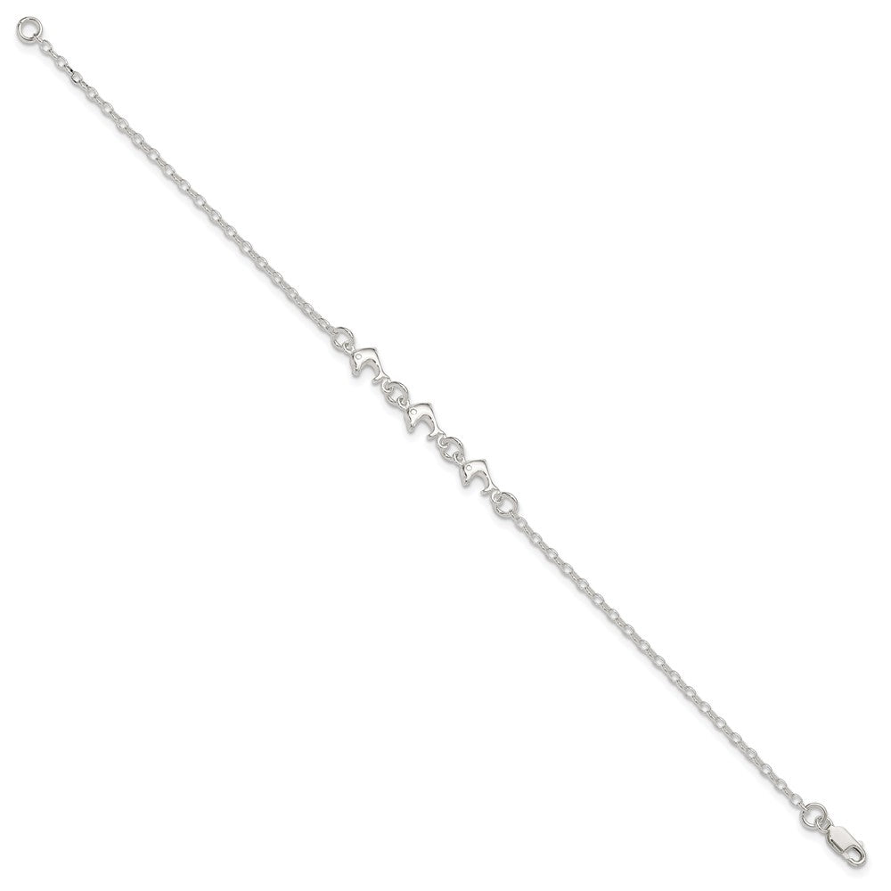 Sterling Silver 3 Dolphins Anklet 9 inches