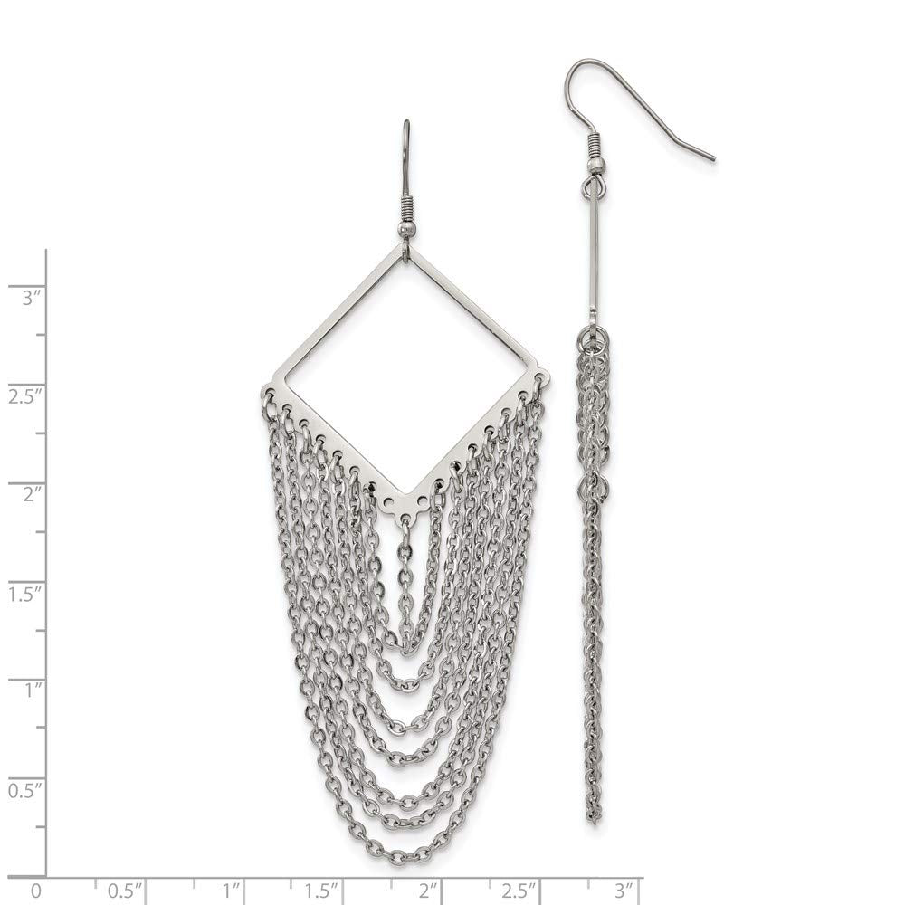 Stainless Steel Polished Multi Chain Dangle Shepherd Hook Earrings