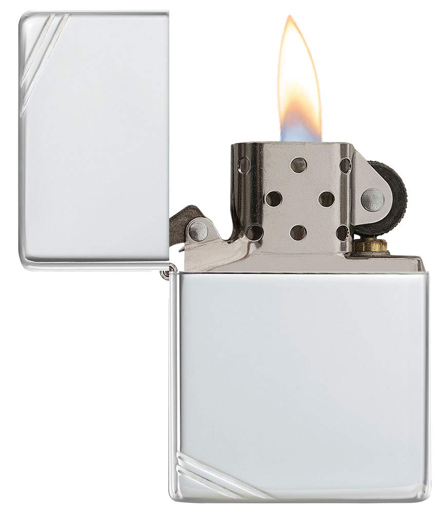 Zippo High Polish Sterling Silver Vintage with Slashes Lighter QGL1051