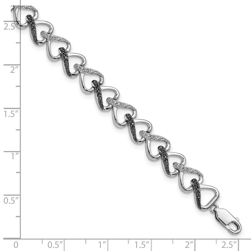 White Night Sterling Silver Rhodium-plated Black and White Diamond 7.5 Inch Bracelet 7.5 inches
