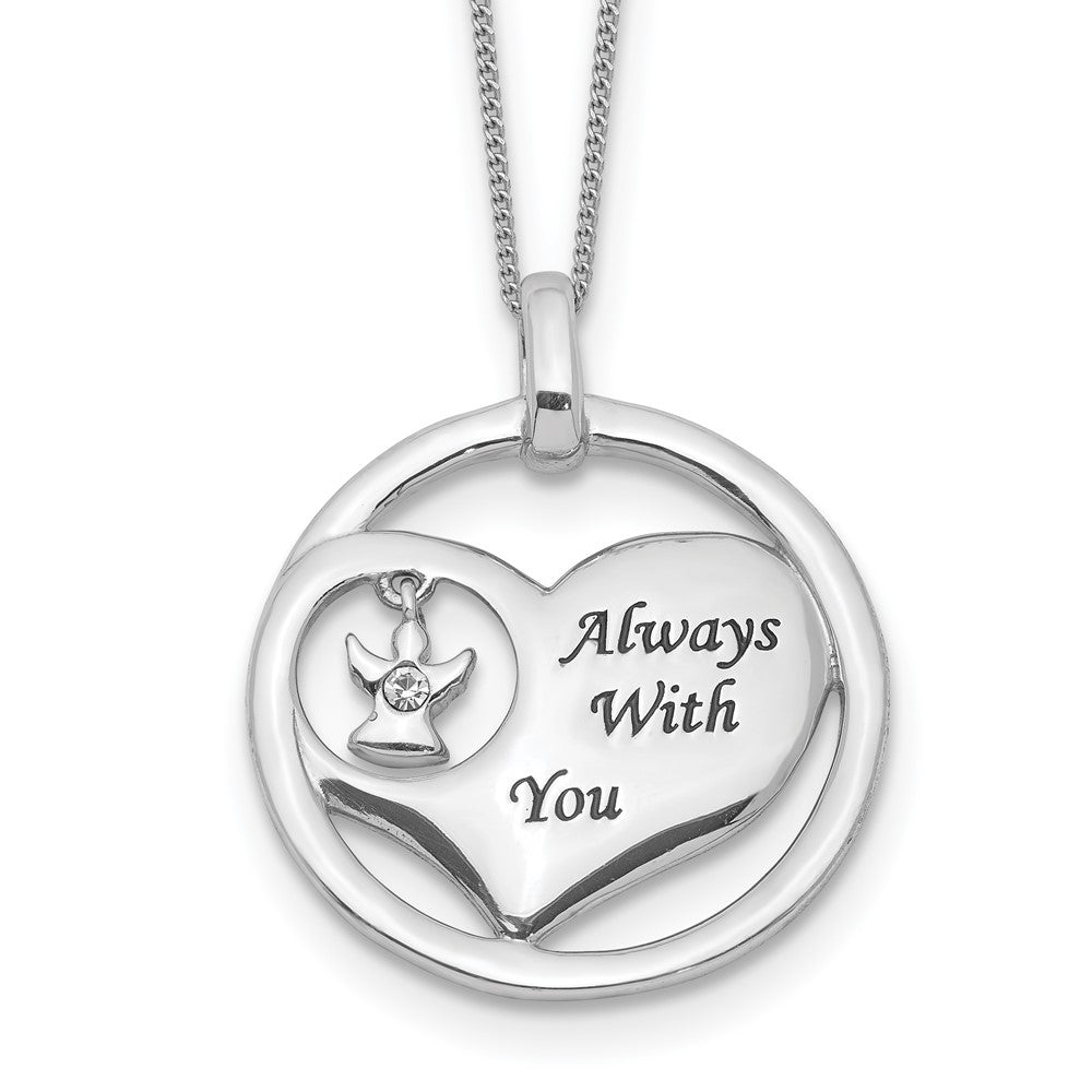 Sterling Silver Rhod-pltd Crystal Angel Enamel Heart Necklace 18 Inches