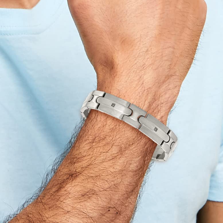 Stainless Steel Brushed with Black CZ 8.25in Bracelet 8.25 inches