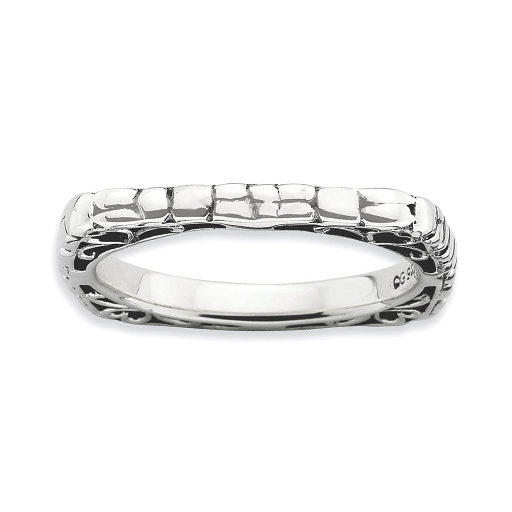 Sterling Silver Stackable Expressions Polished Antiqued Square Ring