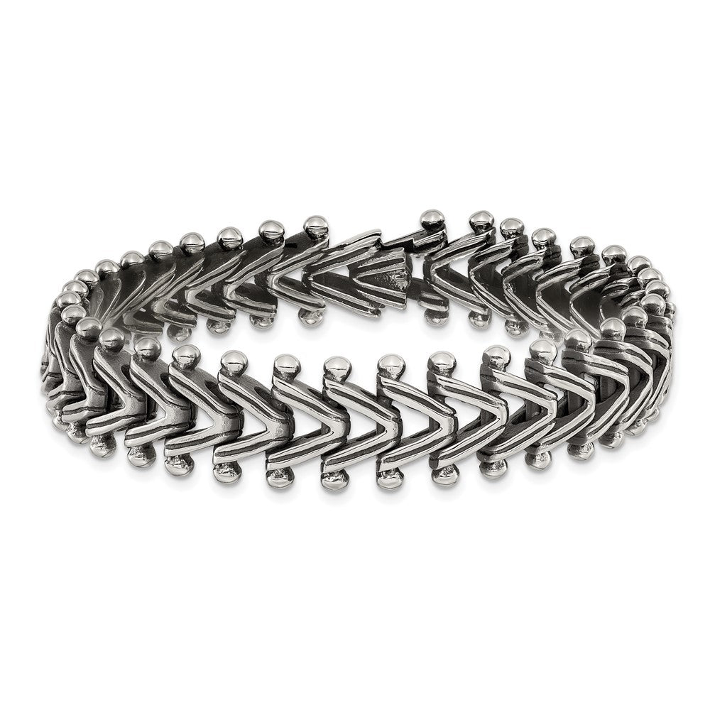 Chisel Stainless Steel Antiqued and Polished 8.25 inch Fancy Franco Link Bracelet 8.25 inches