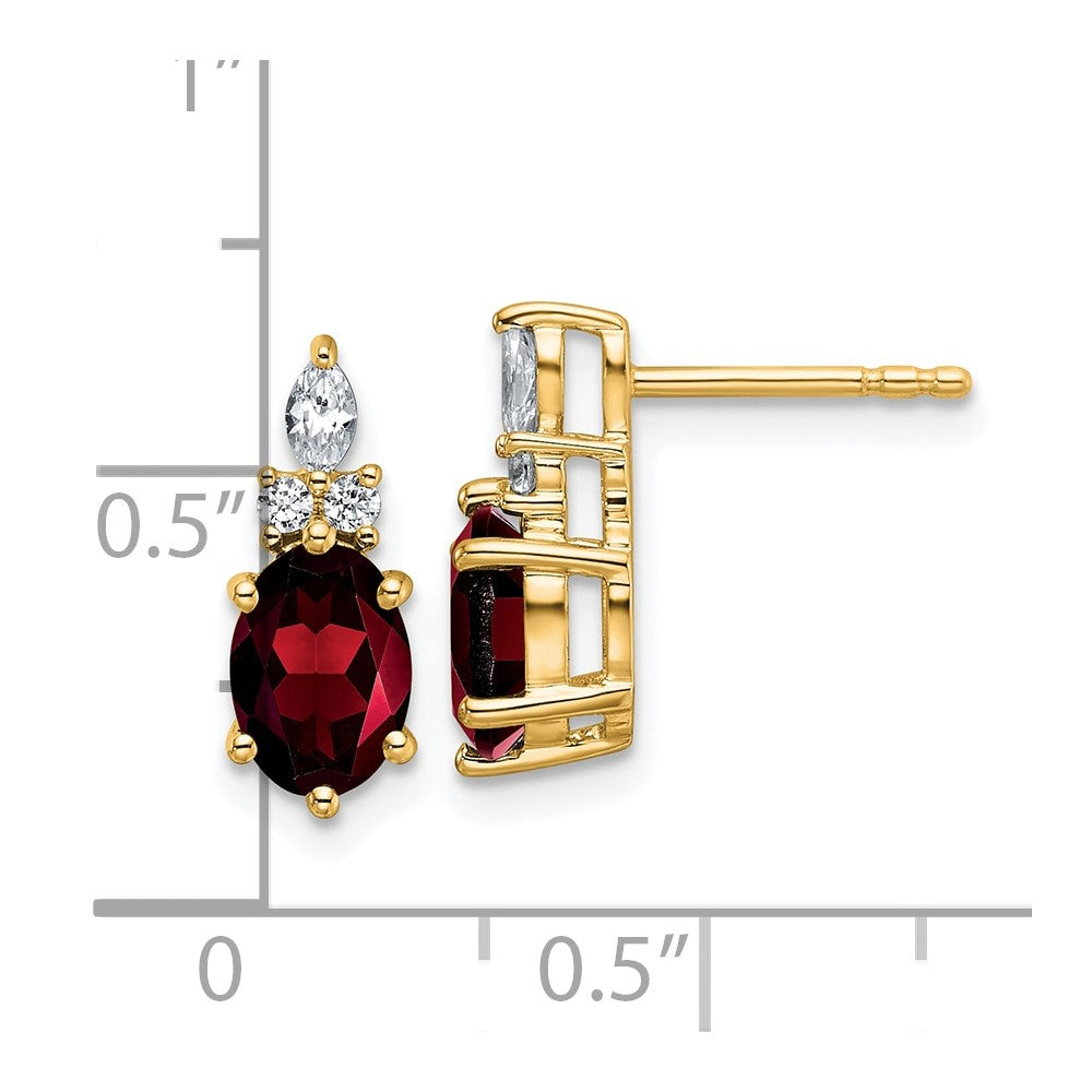 14K Polished Diamond and Garnet Twisted Post Earrings