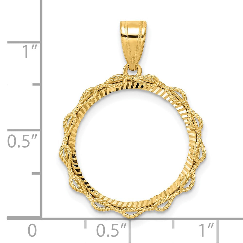 14k Diamond Cut Rope with 18.0mm Prong Coin Bezel Pendant