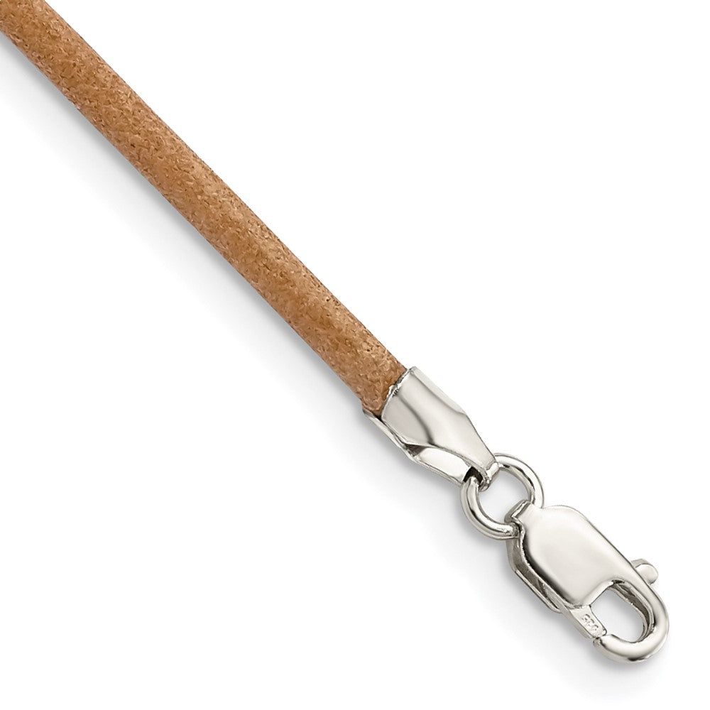 Sterling Silver 16inch 2mm Natural Leather Cord Necklace 16 Inches