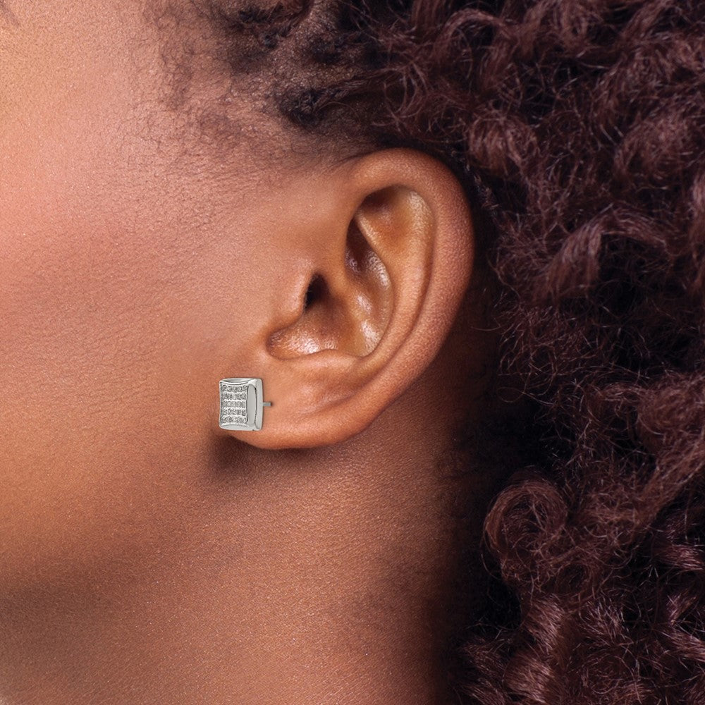 Stainless Steel Polished with 1/4ct. Diamond Square Post Earrings