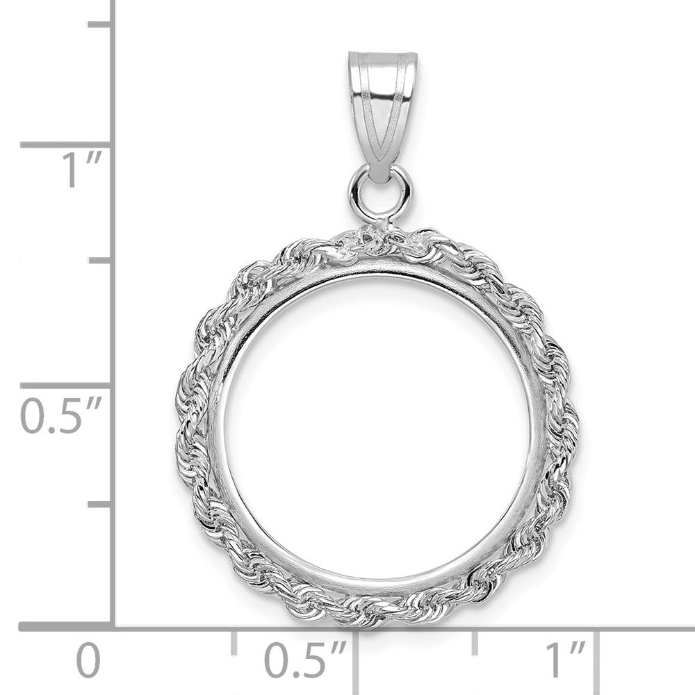 Wideband Distinguished Coin Jewelry 14k White Gold Polished Rope 18.0mm Prong Coin Bezel Pendant