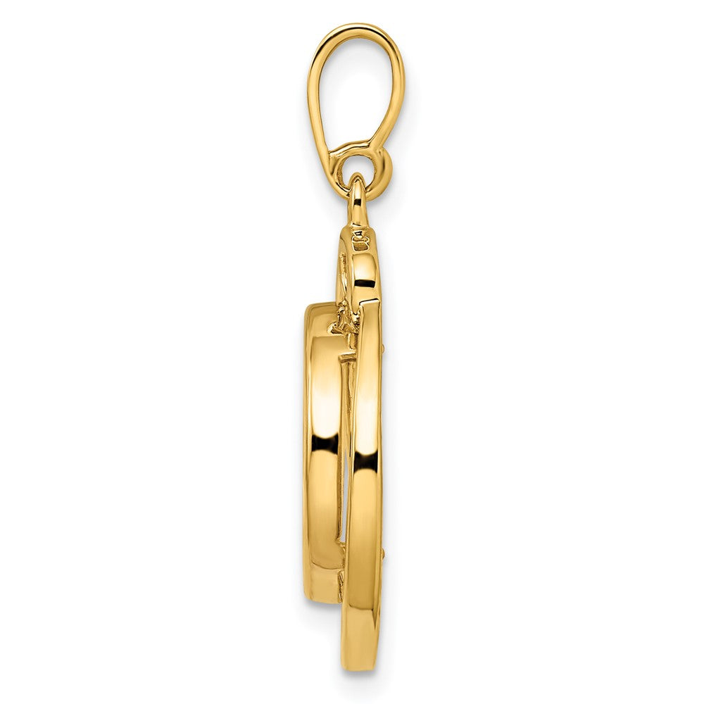 Wideband Distinguished Coin Jewelry 14k Polished Wave Design 14.0mm Prong Coin Bezel Pendant