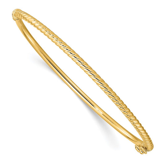 14K Polished Textured Hinged Bangle 7  inches