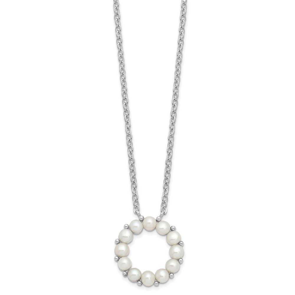 Sterling Silver Rhodium-plated 3-3.5mm White Button Freshwater Cultured Pearl 16 inch with 1.75 inch Extension Necklace 16 Inches