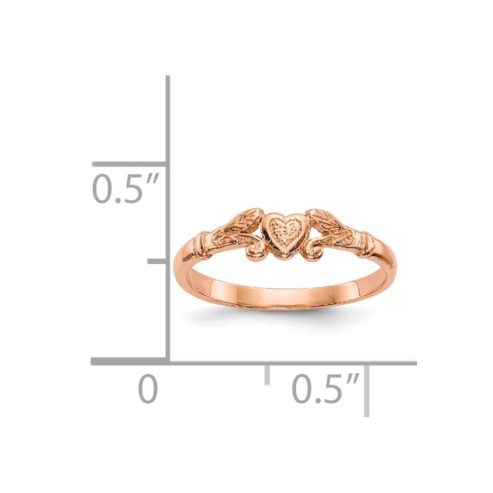 14K Rose Gold Textured Mini Heart Baby Ring Size 1