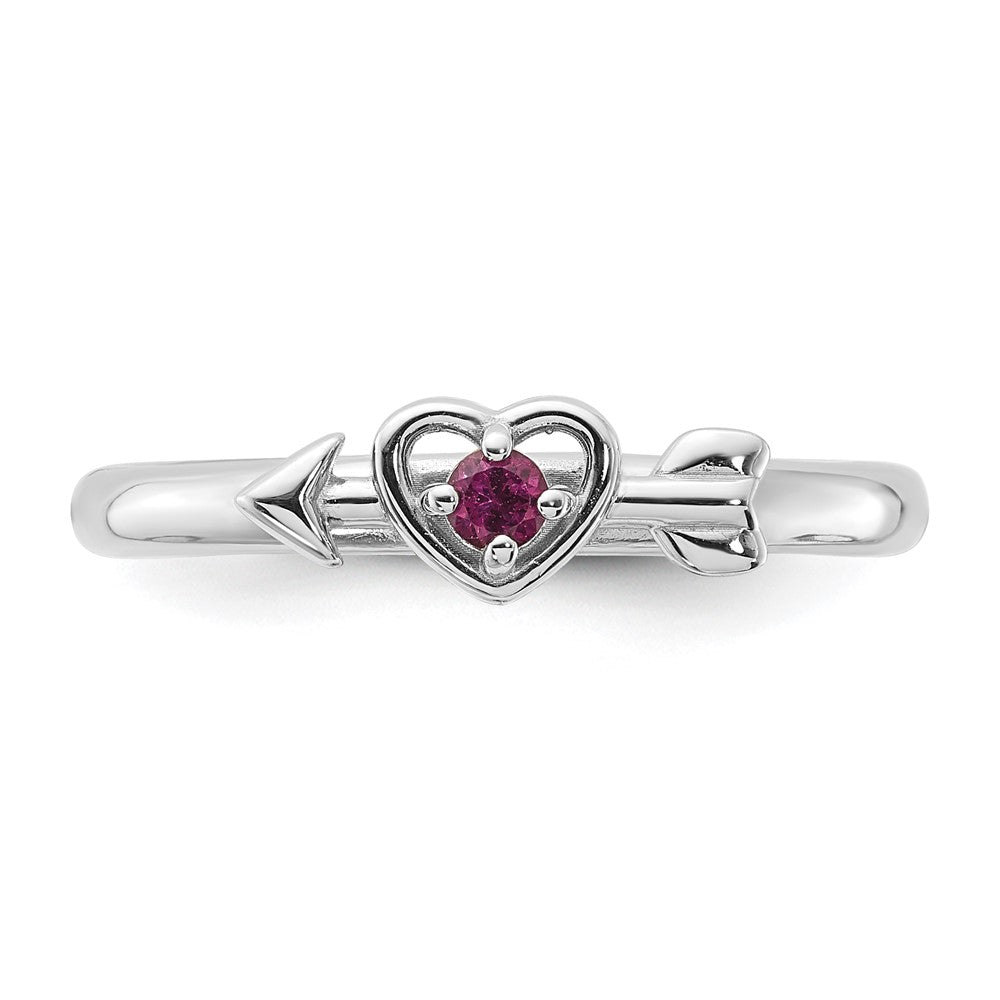 Sterling Silver Stackable Expressions Rhodium-plated Rhodolite Heart with Arrow Ring Size -7