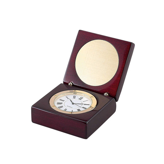 Creative Gifts International 069956 1 in. Square Wood Box with Clock & Engraving Plate