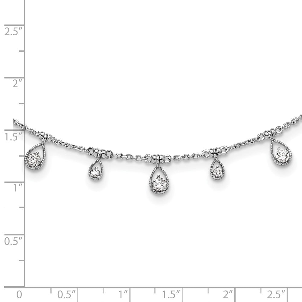 Sterling Shimmer Sterling Silver Rhodium-plated CZ 19 Stone 19 Teardrop Stations 14 inch with 2 inch extender Necklace 14 Inches