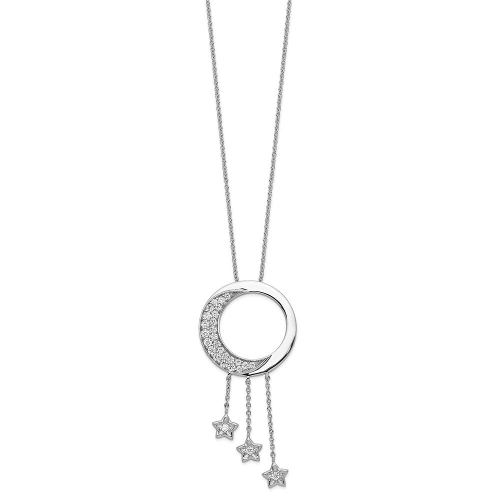 Sentimental Expressions Sterling Silver Rhodium-plated CZ I Promise You the Moon and Stars 18in Necklace 18 Inches