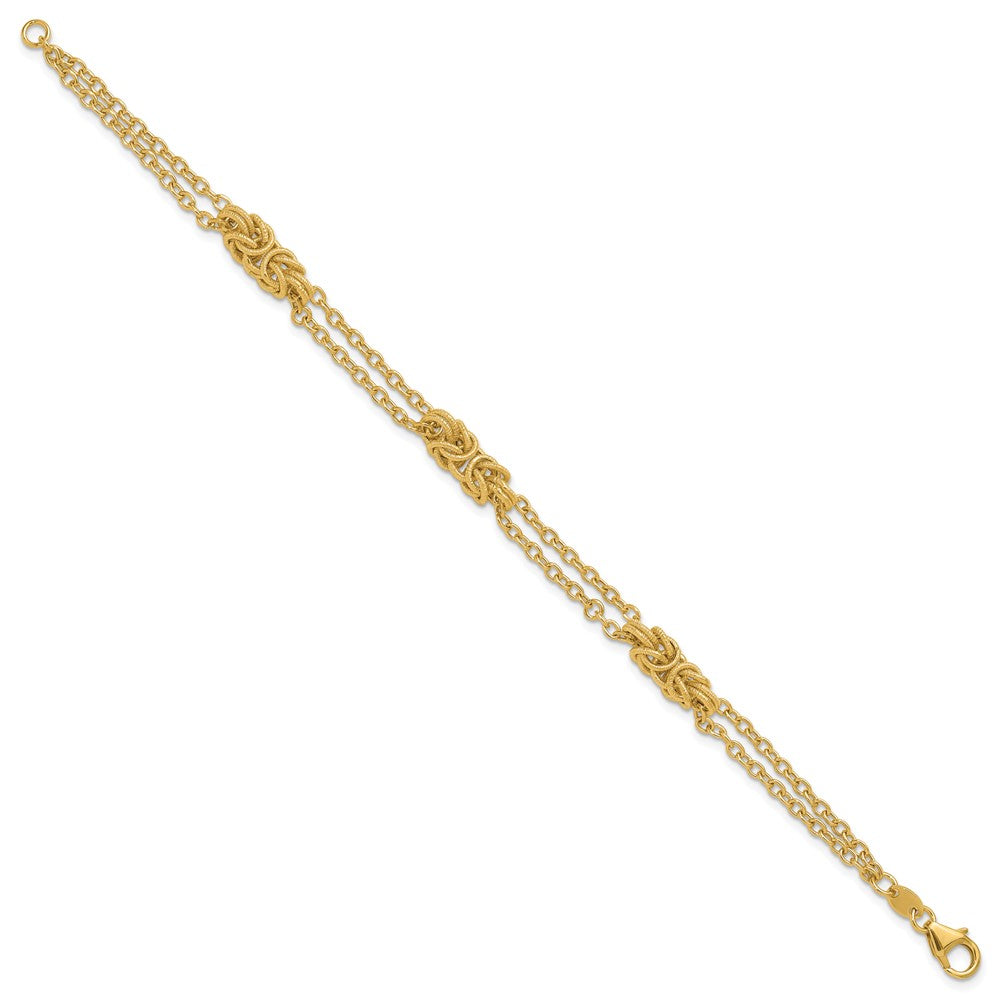 14K Polished and Textured Multi-strand Bracelet 7.5  inches