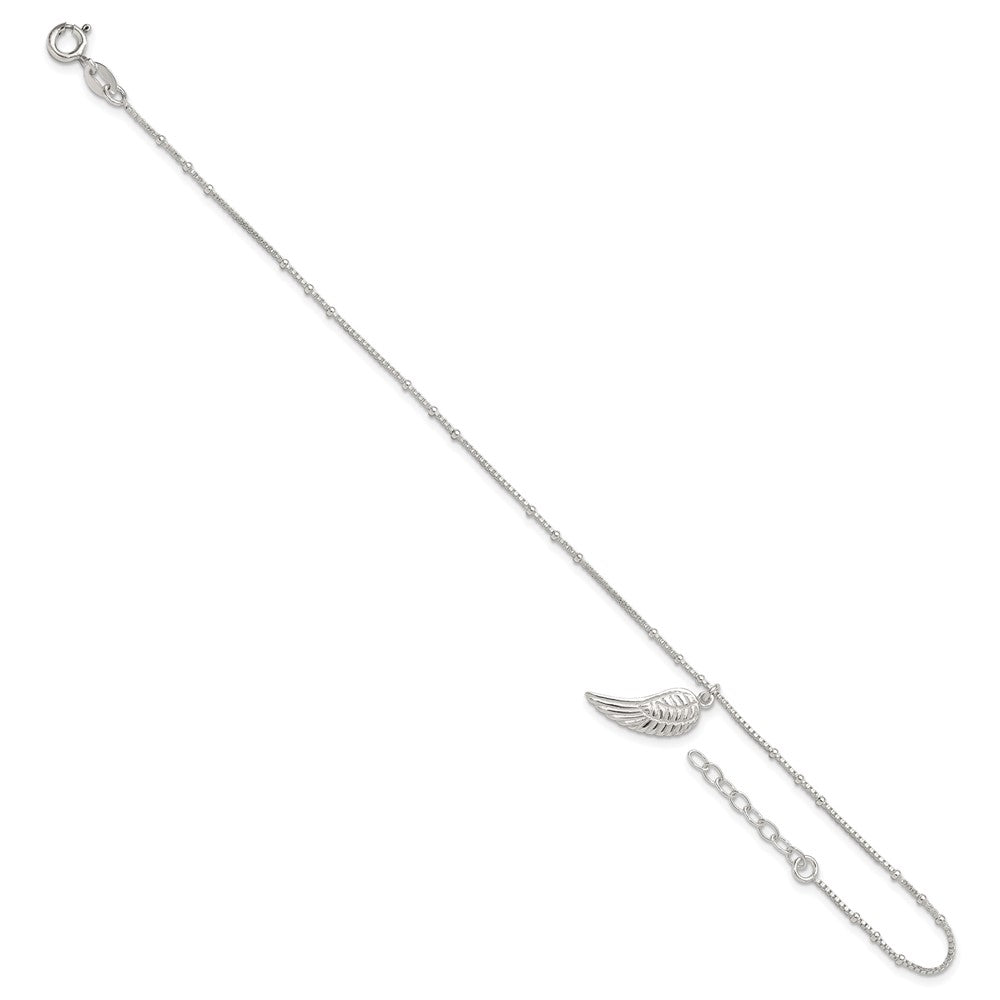 Sterling Silver Polished Wing Dangle 9in Plus 1Ext Anklet 9 inches