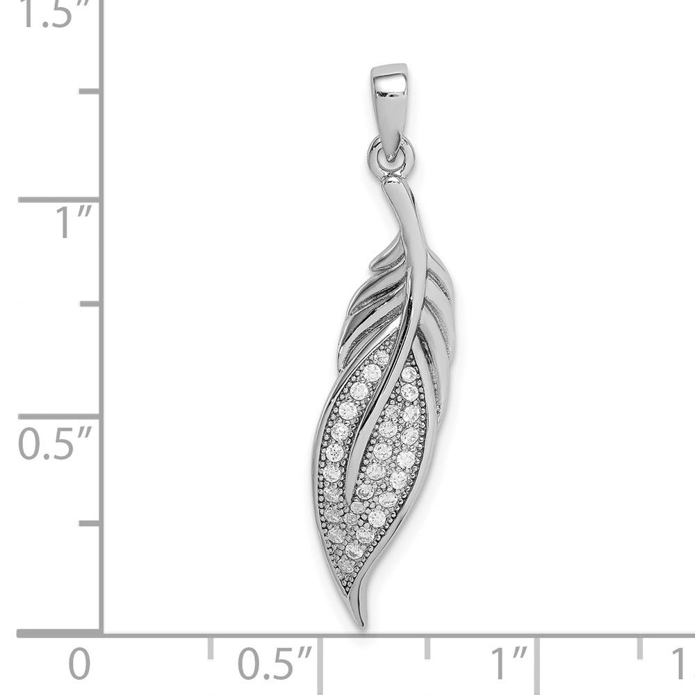 Sterling Silver Rhodium-plated Pave CZ Leaf Pendant